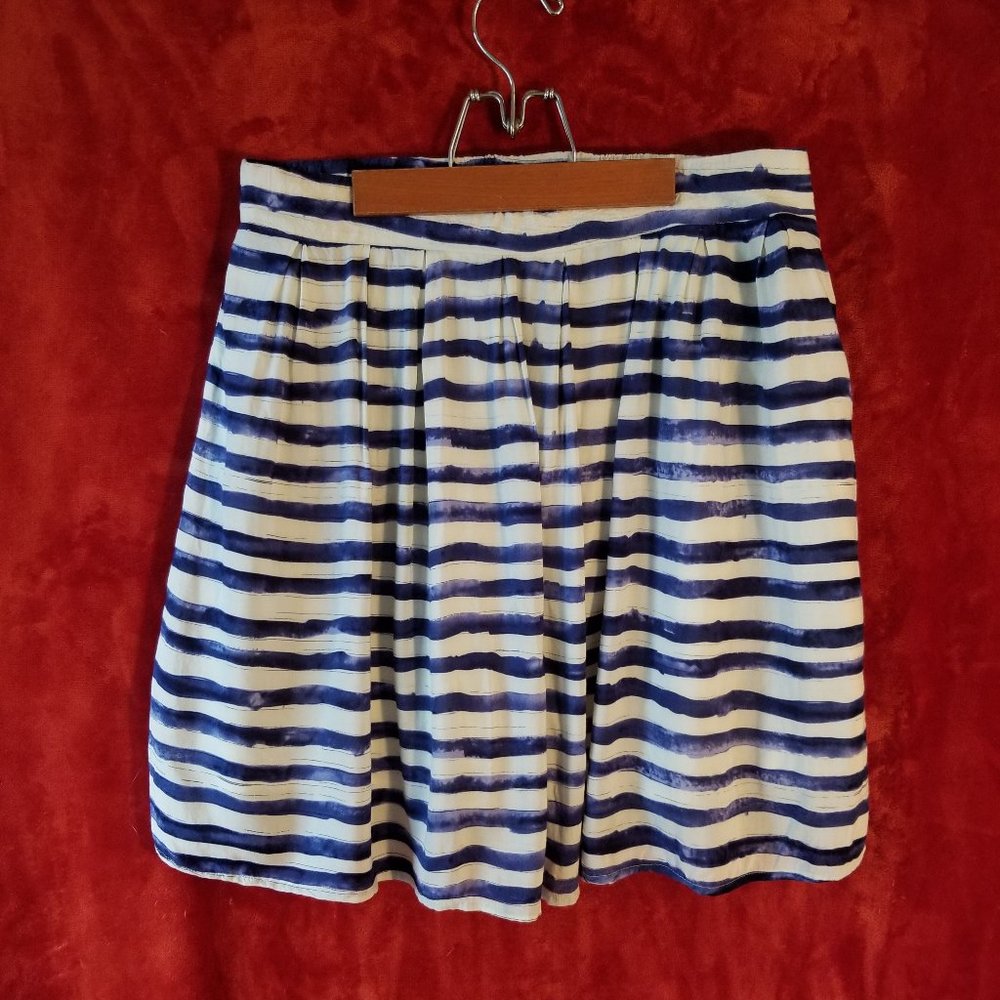Papillon Blue Watercolor Striped Skirt Women's Size XL Lined